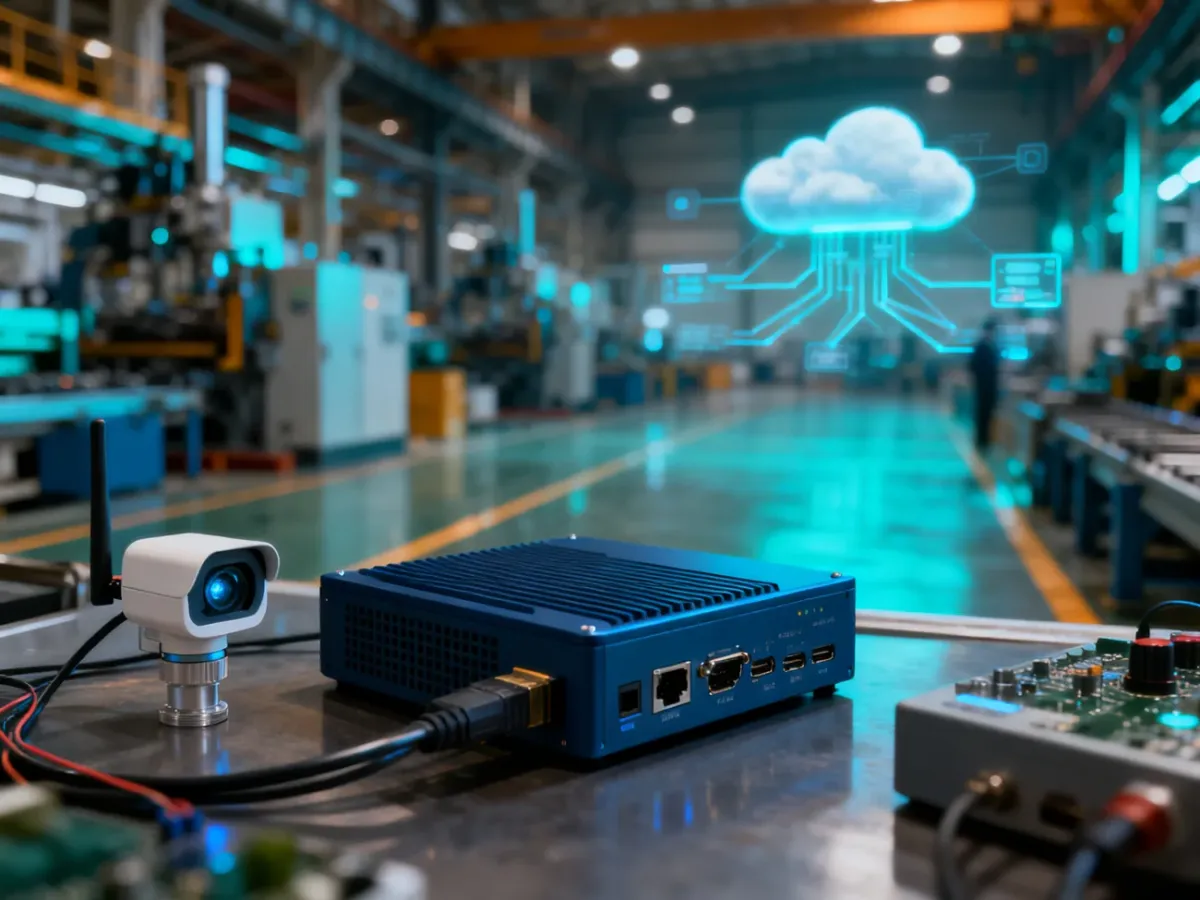 Urządzenie edge computing przetwarzające dane z czujników w inteligentnej fabryce
